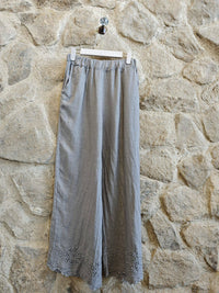 Linen Trousers with Embroidery Detail