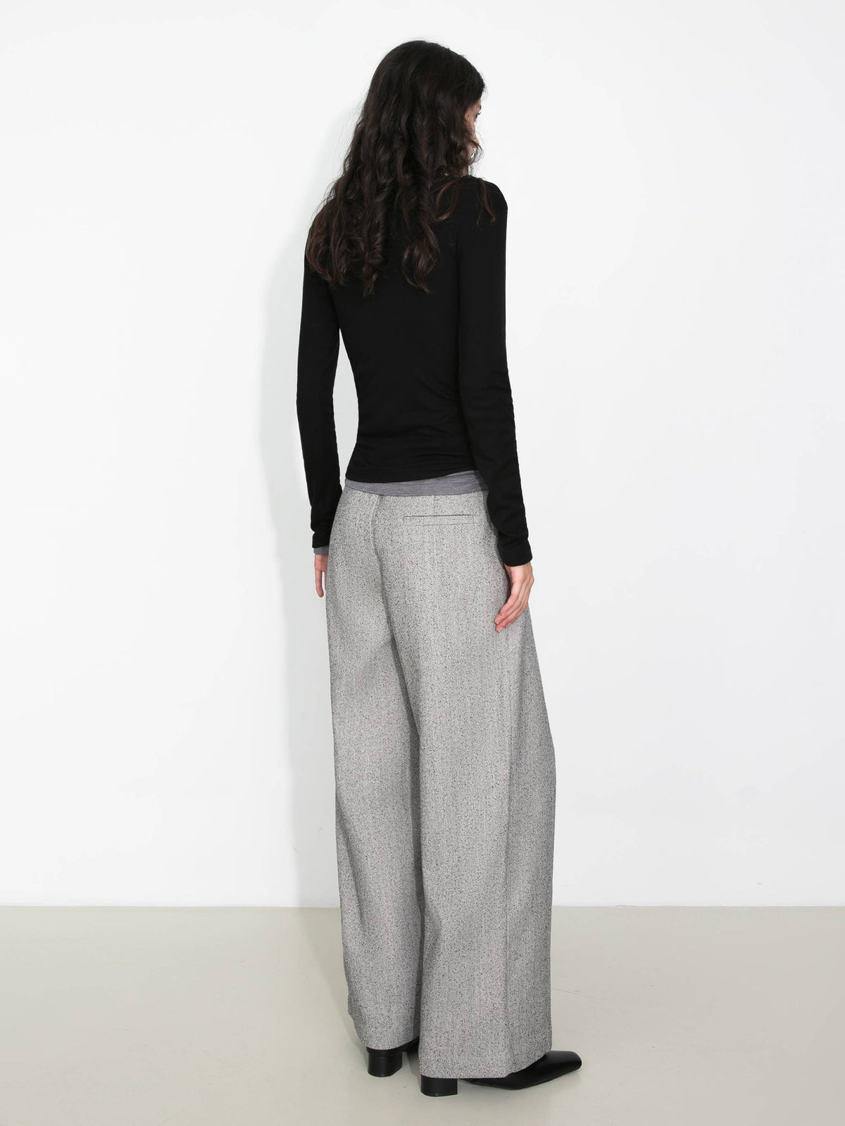 Draped Pleated Wide-Leg Pants