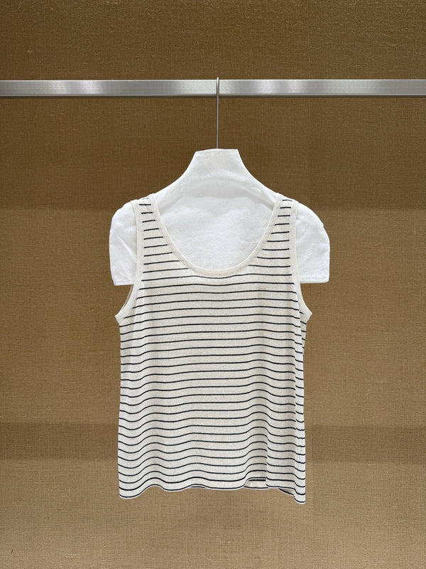 Thaïs Linen Tank Top | White Blue Stripe