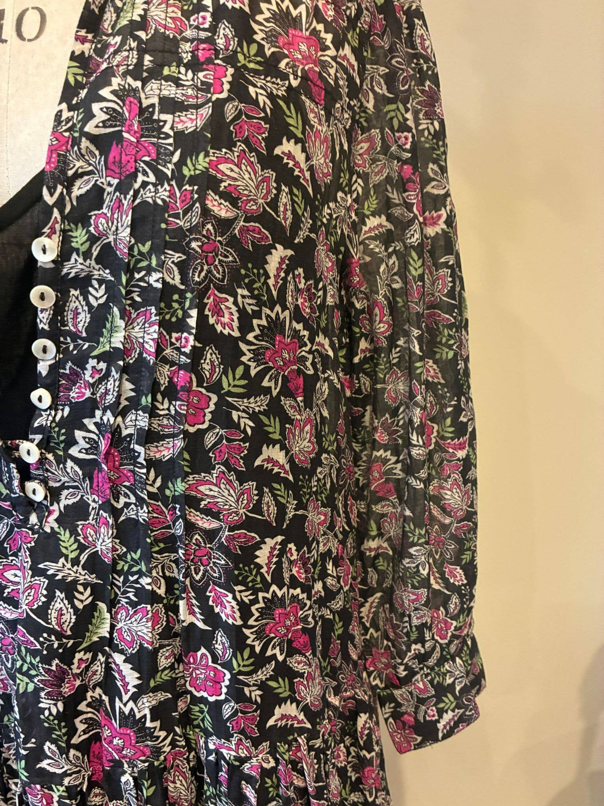 Floral Printed Cotton and Silk Maxi Dress | Black