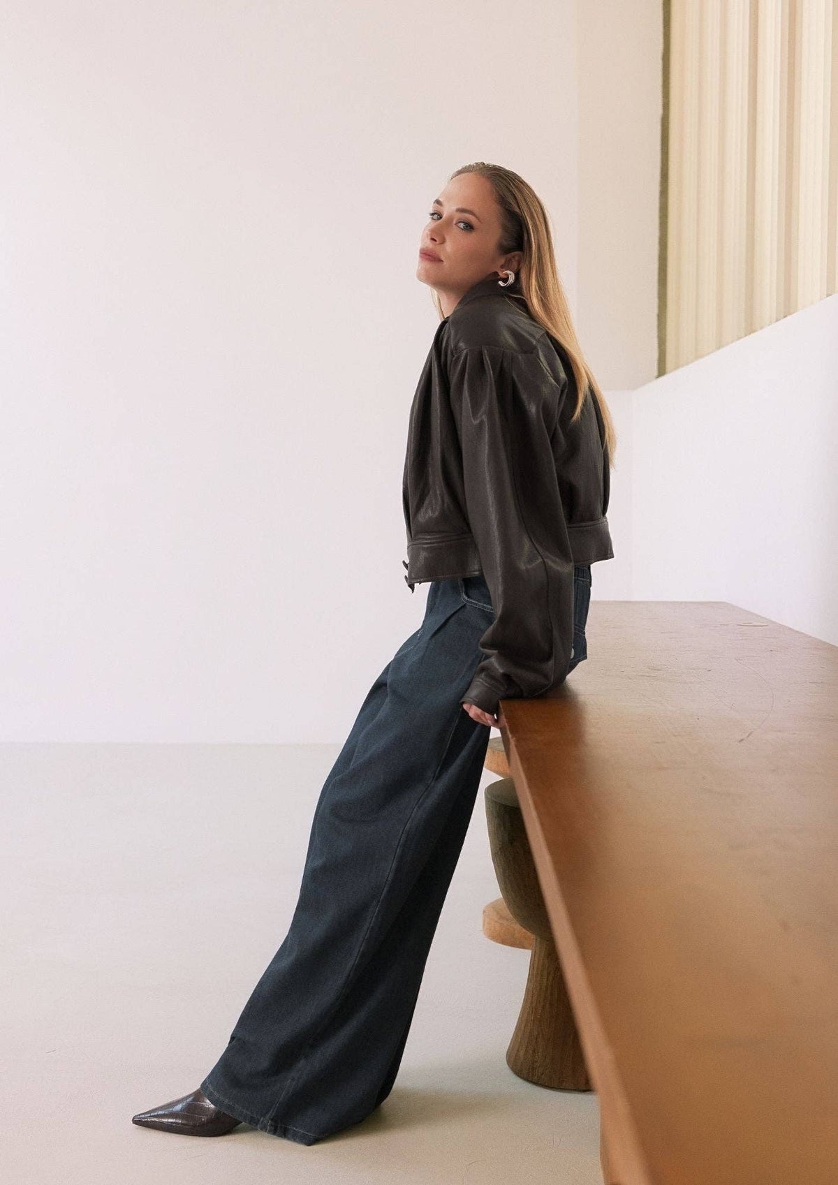 Fiona Vegan Leather Bomber Jacket | Brown