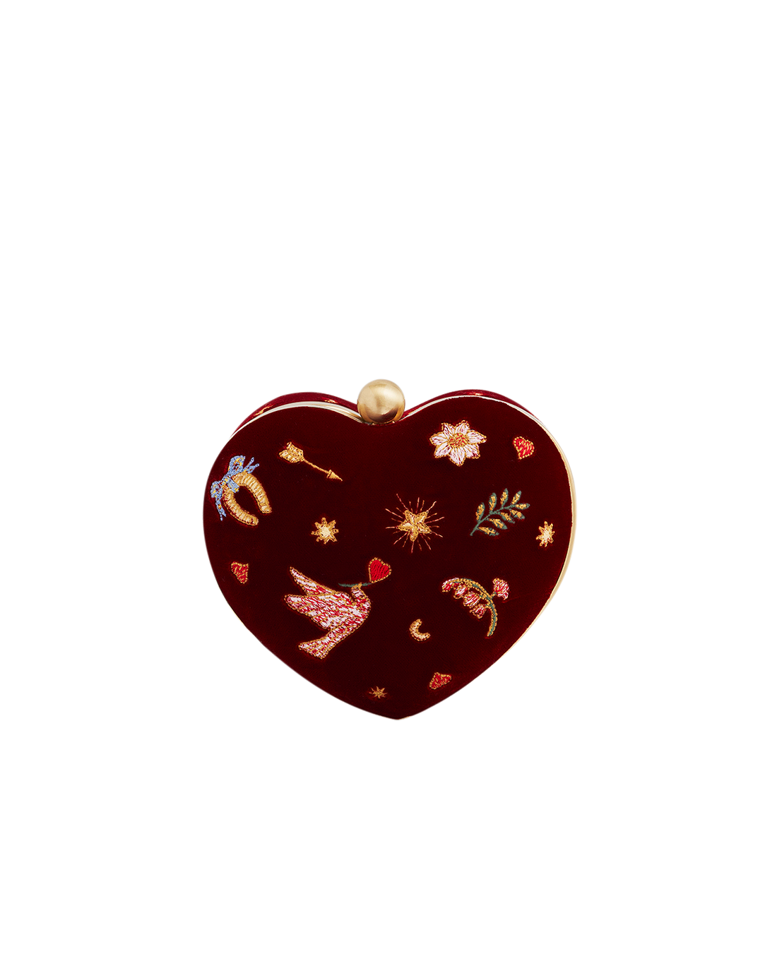 Red Velvet Embroidered Heart Jewellery Box