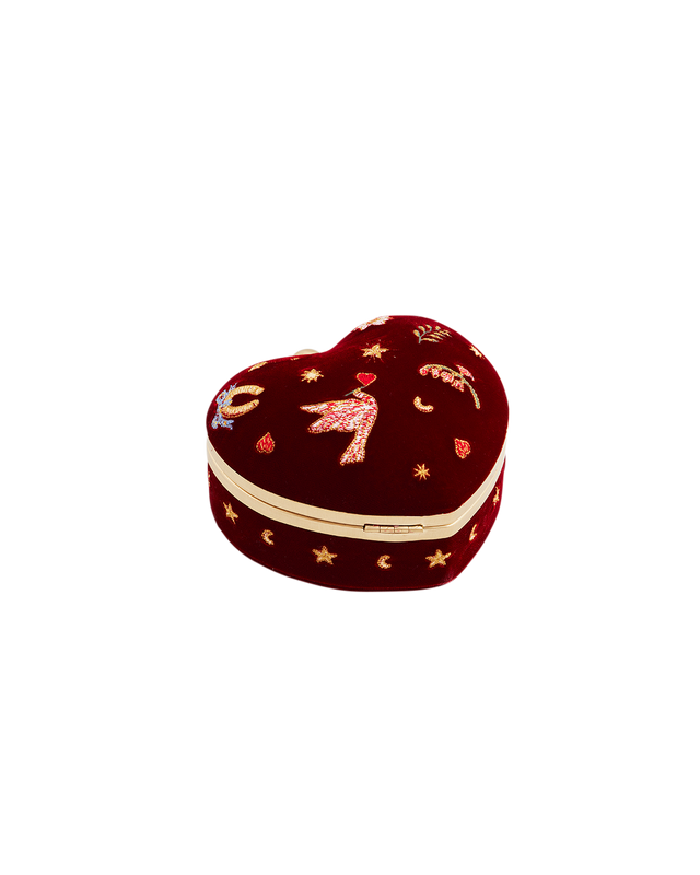 Red Velvet Embroidered Heart Jewellery Box