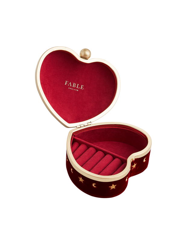 Red Velvet Embroidered Heart Jewellery Box
