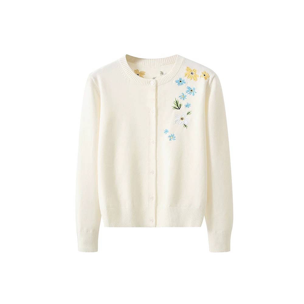 Floral Embroidered Cardigan in Cream