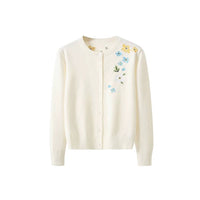 Floral Embroidered Cardigan in Cream