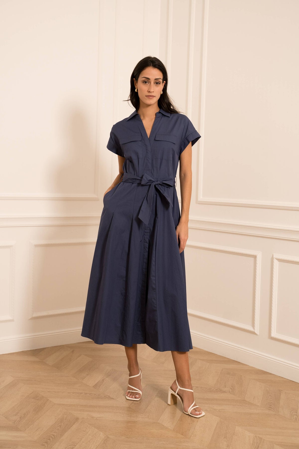 Cotton shirt dress | Navy