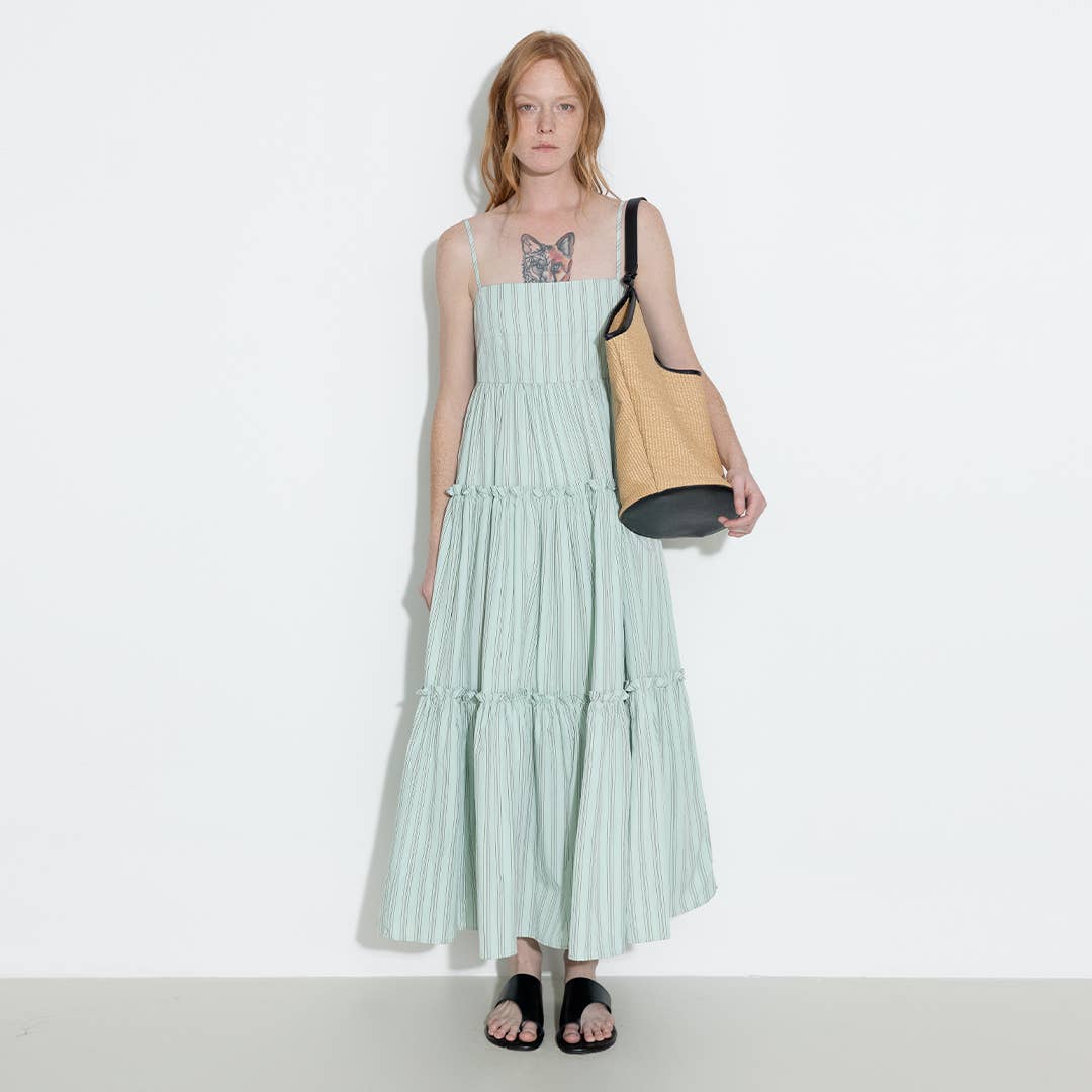 Strap Striped Cake Dress | Green & Red