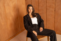 Black Double-breasted Blazer Nipped Waist | Black