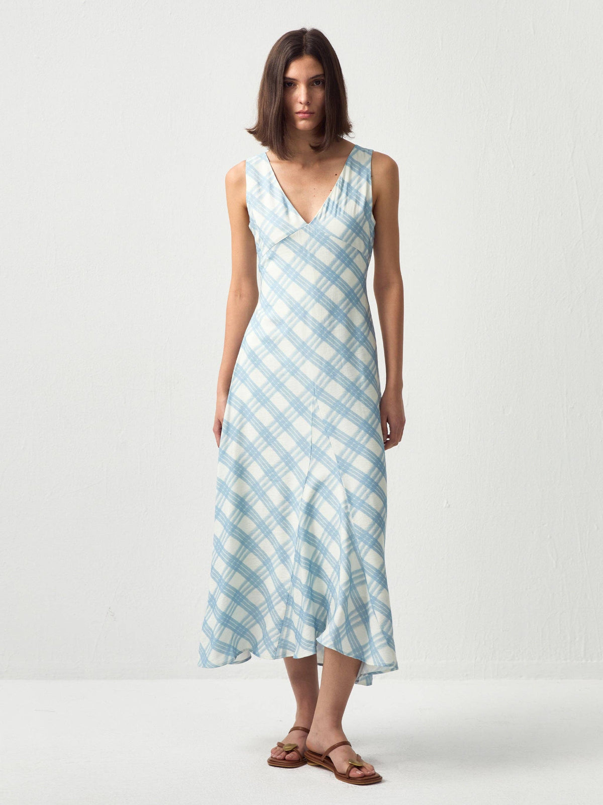Plaid V-Neck Sleeveless Maxi Dress