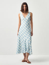 Plaid V-Neck Sleeveless Maxi Dress