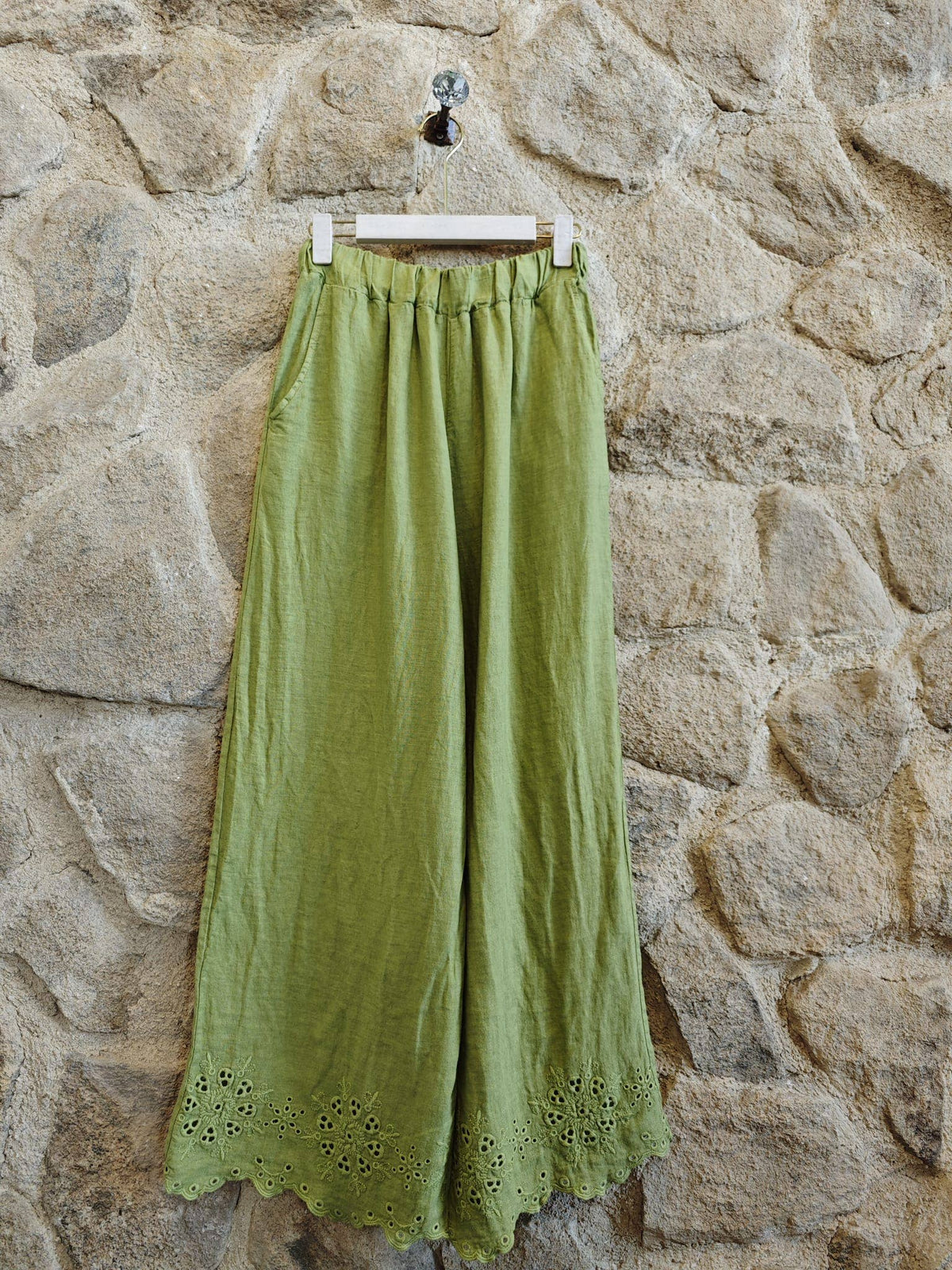 Linen Trousers with Embroidery Detail