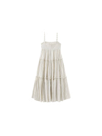 Strap Striped Cake Dress | Cream & Red