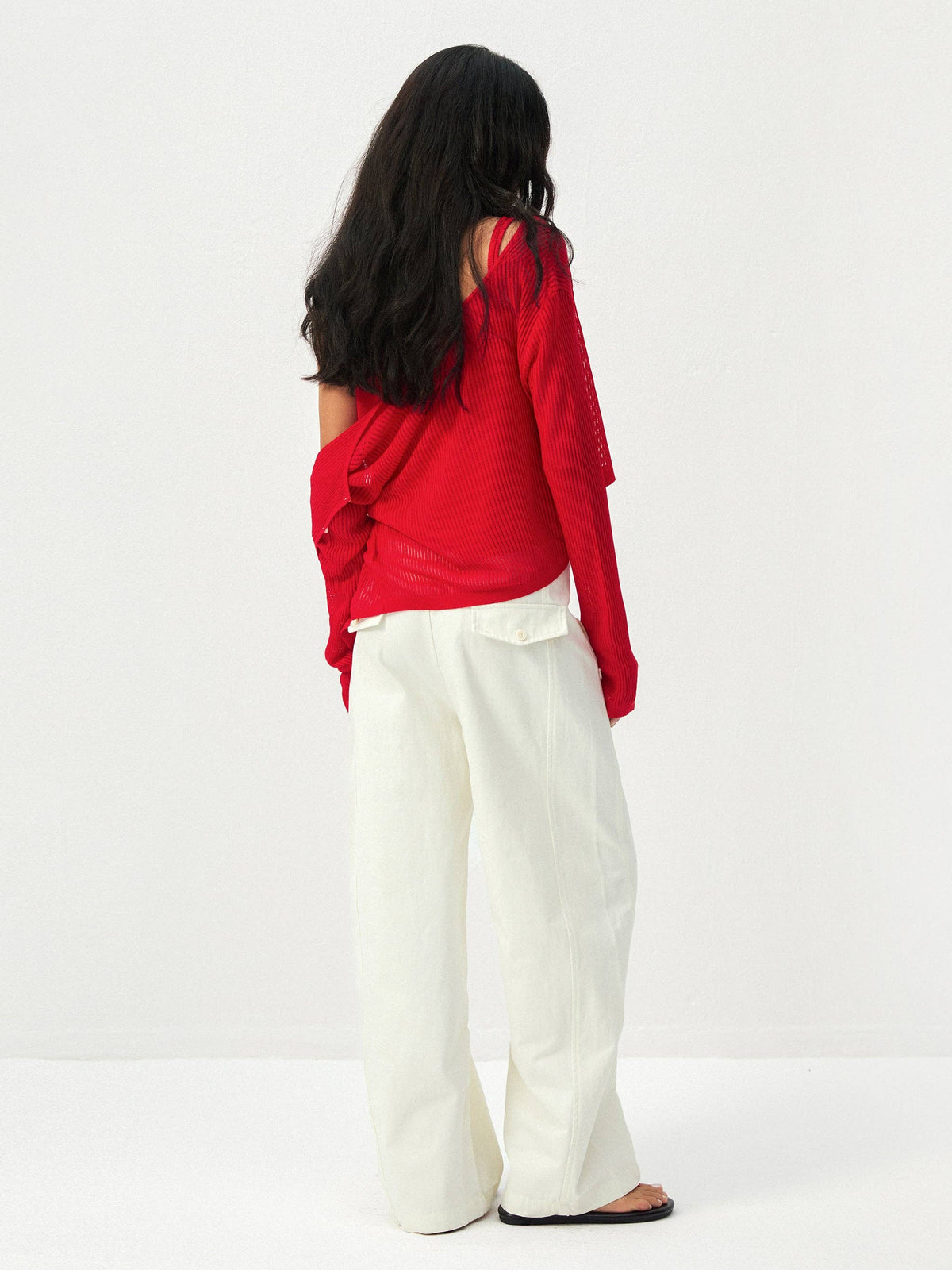 Sheer Ribbed Knit Two-Piece Set | Red
