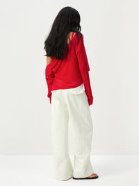 Sheer Ribbed Knit Two-Piece Set | Red