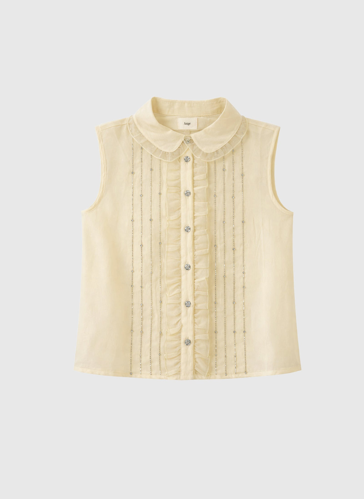 Swany Cotton Beaded Sleeveless Blouse | Yellow