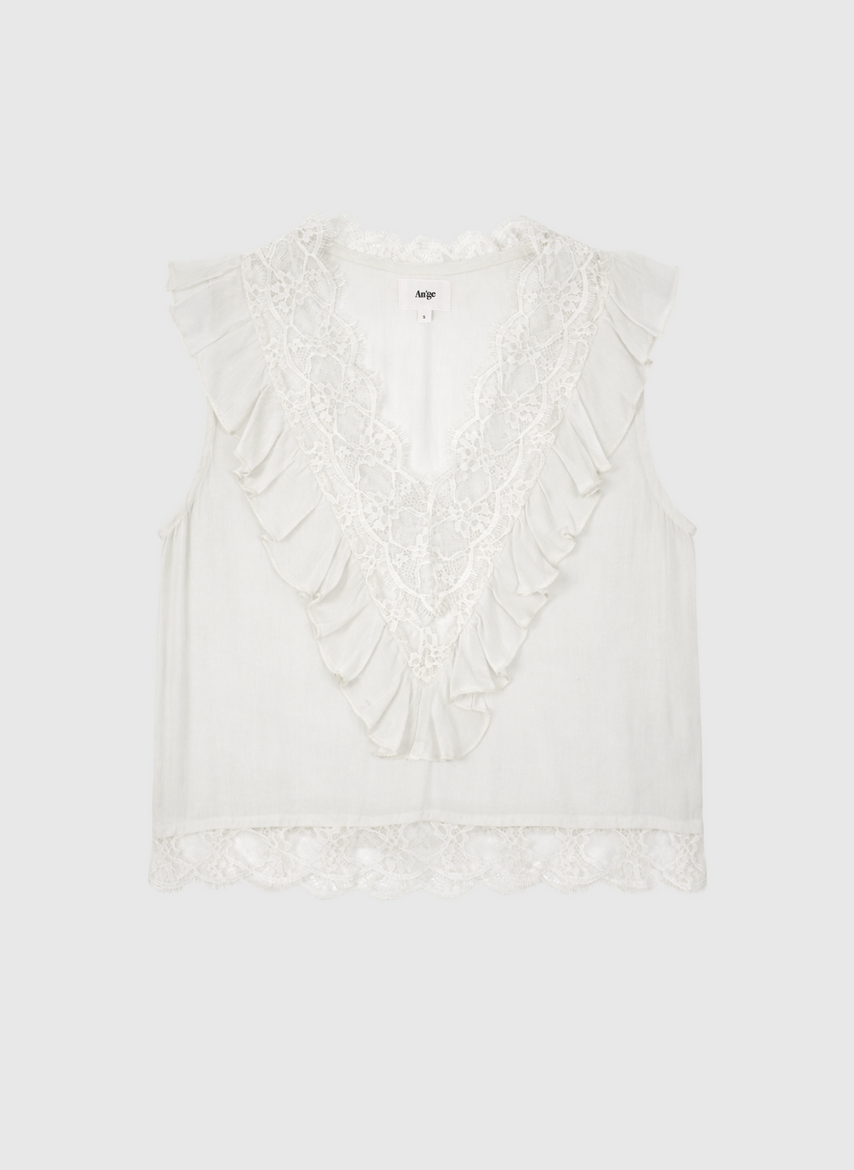 Savilma Sleeveless Lace Ruffle Top | Ecru