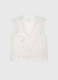 Savilma Sleeveless Lace Ruffle Top | Ecru