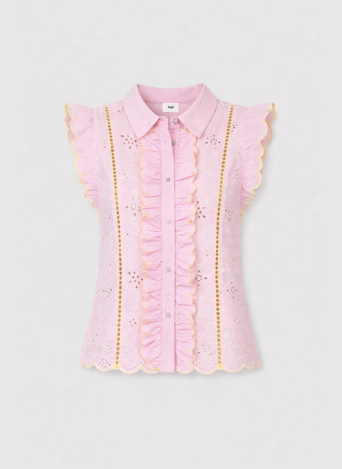 Sileon Embroidered Ruffle Sleeveless Blouse | Pink