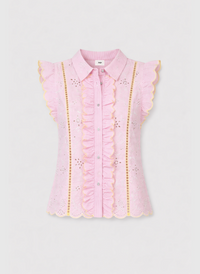 Sileon Embroidered Ruffle Sleeveless Blouse | Pink