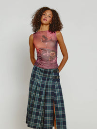 Tartan Buckle Detail Kilt Midi Skirt | Navy