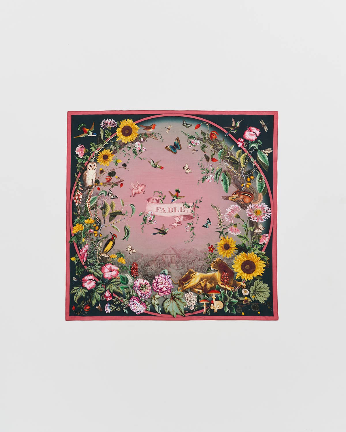 Circe Teal Narrative Silk Blend Square Scarf