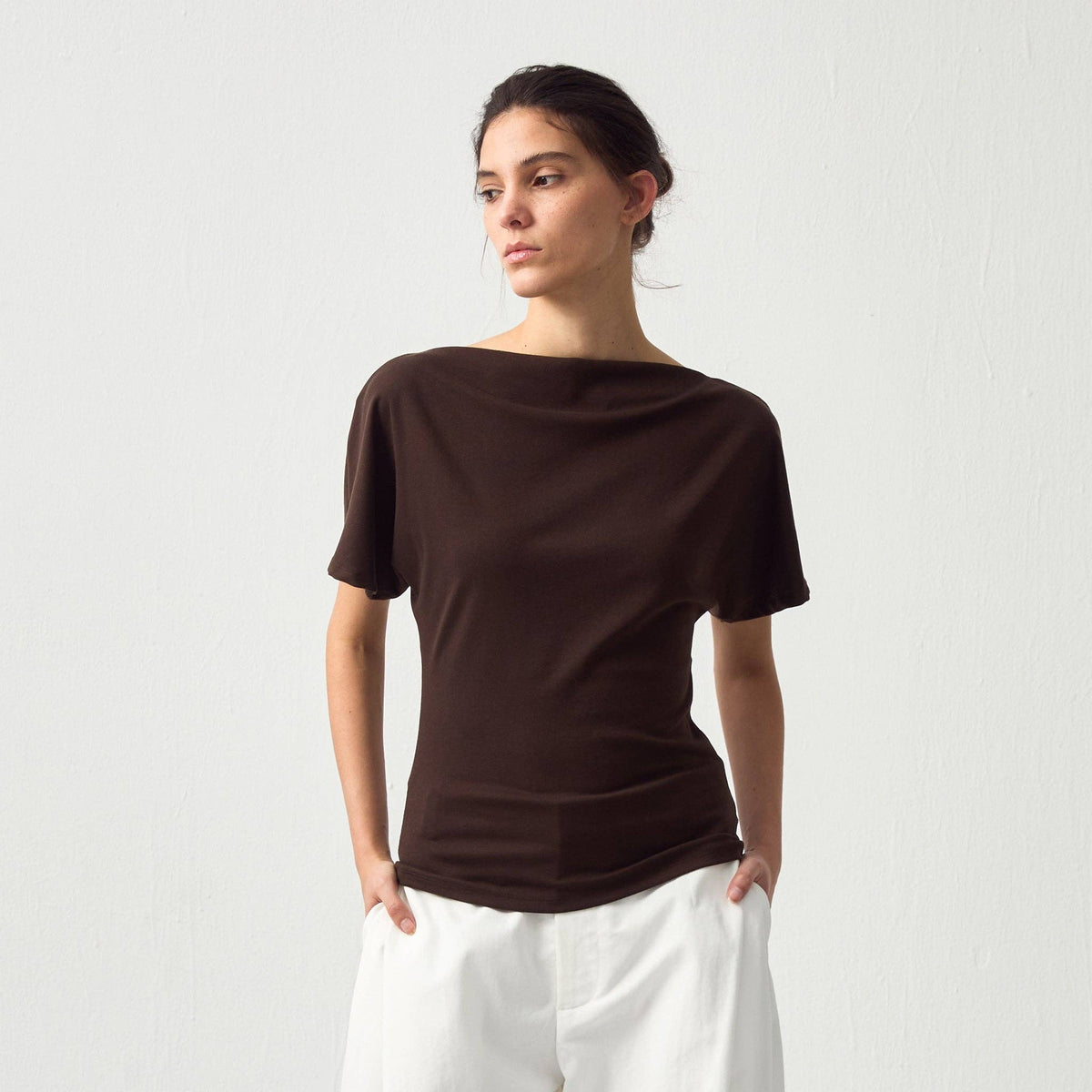 CUBIC Lyocell Blend Off-Shoulder Fitted Top