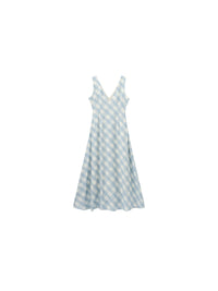 Plaid V-Neck Sleeveless Maxi Dress