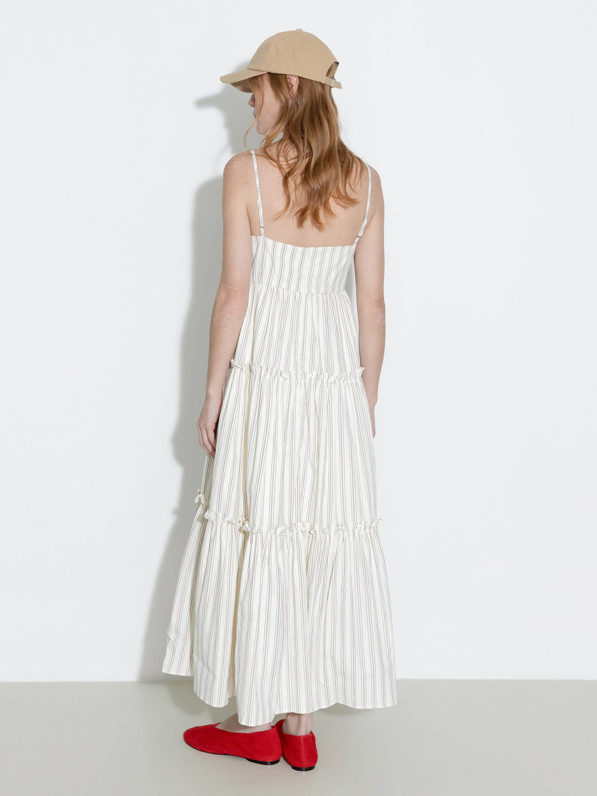 Strap Striped Cake Dress | Cream & Red