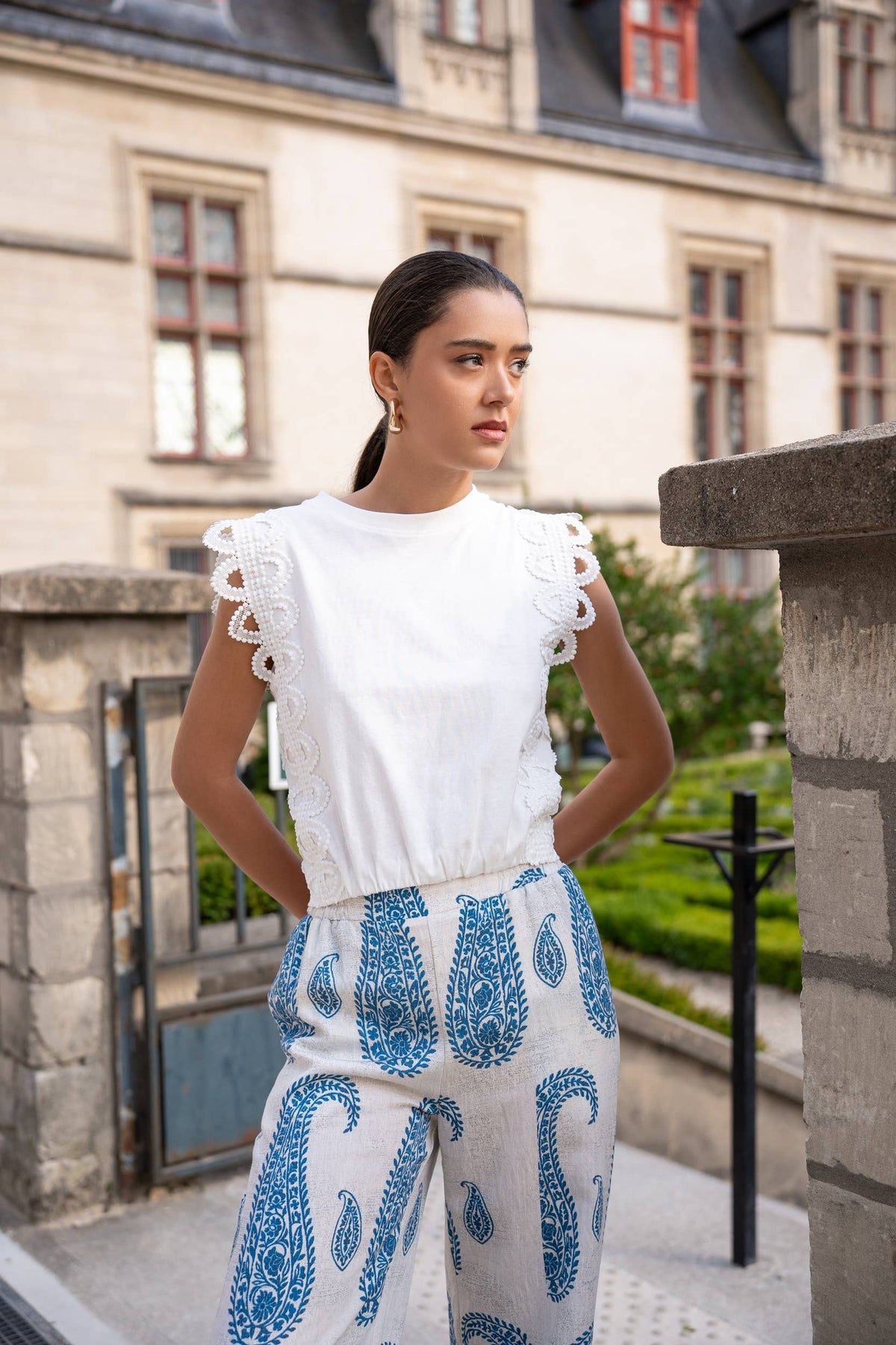 Cotton Lace Detail Cropped Top | White