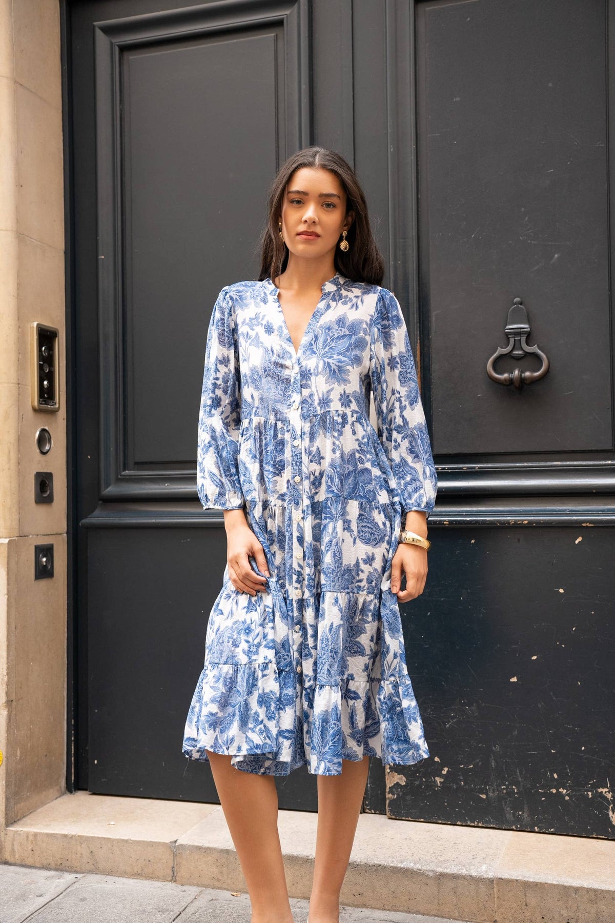 Sienna Silk & Viscose Shirt Midi Length Dress | Blue
