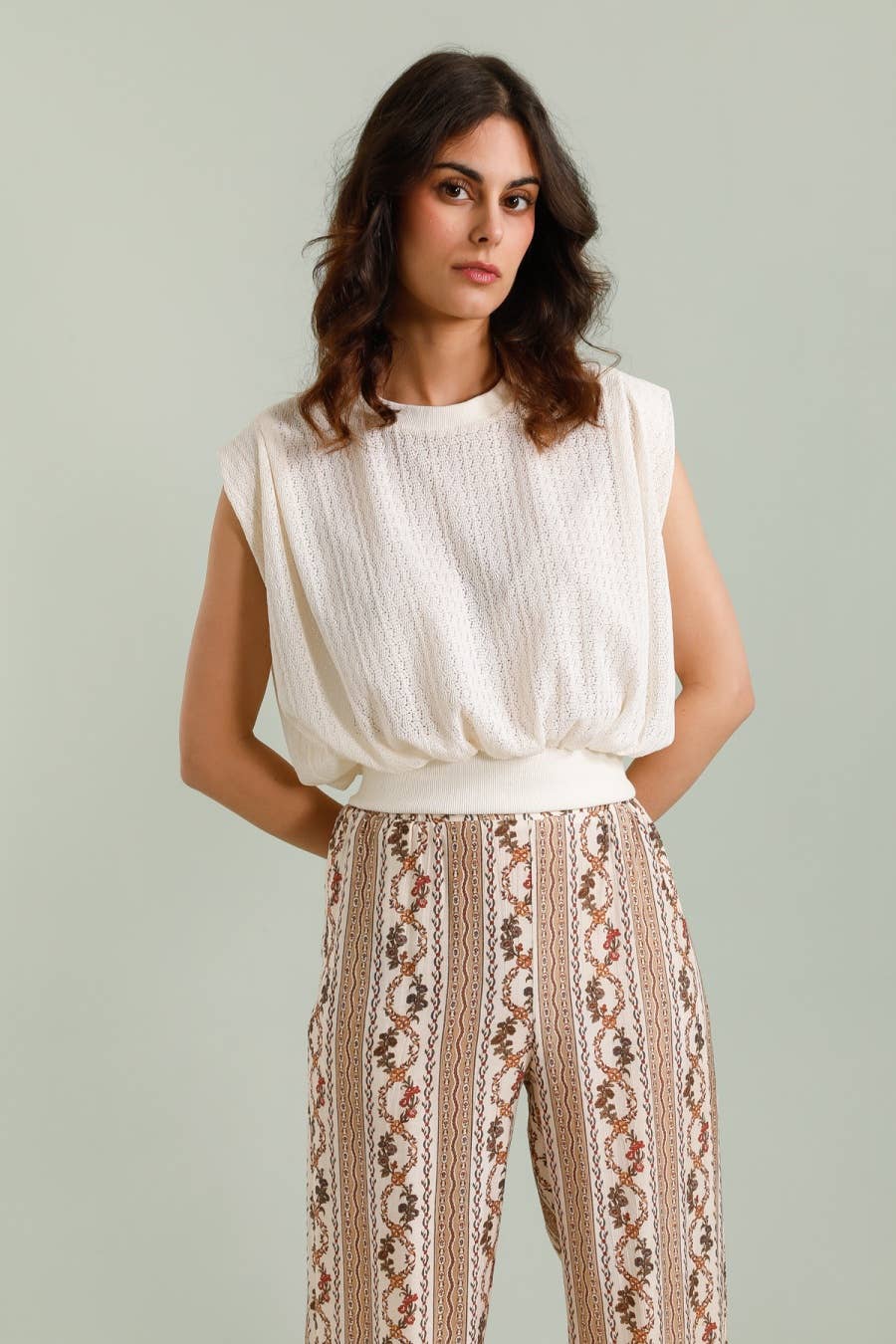 Casual knit T-shirt in Ecru
