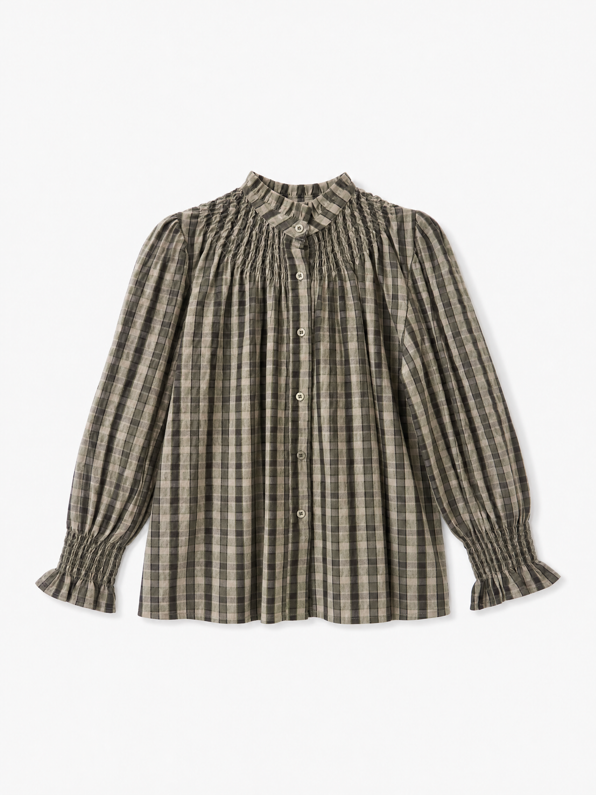 Smocked Check Shirt | Kahki