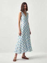 Plaid V-Neck Sleeveless Maxi Dress