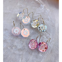 Mini Star Geo Drop Earrings - Pink Glitter