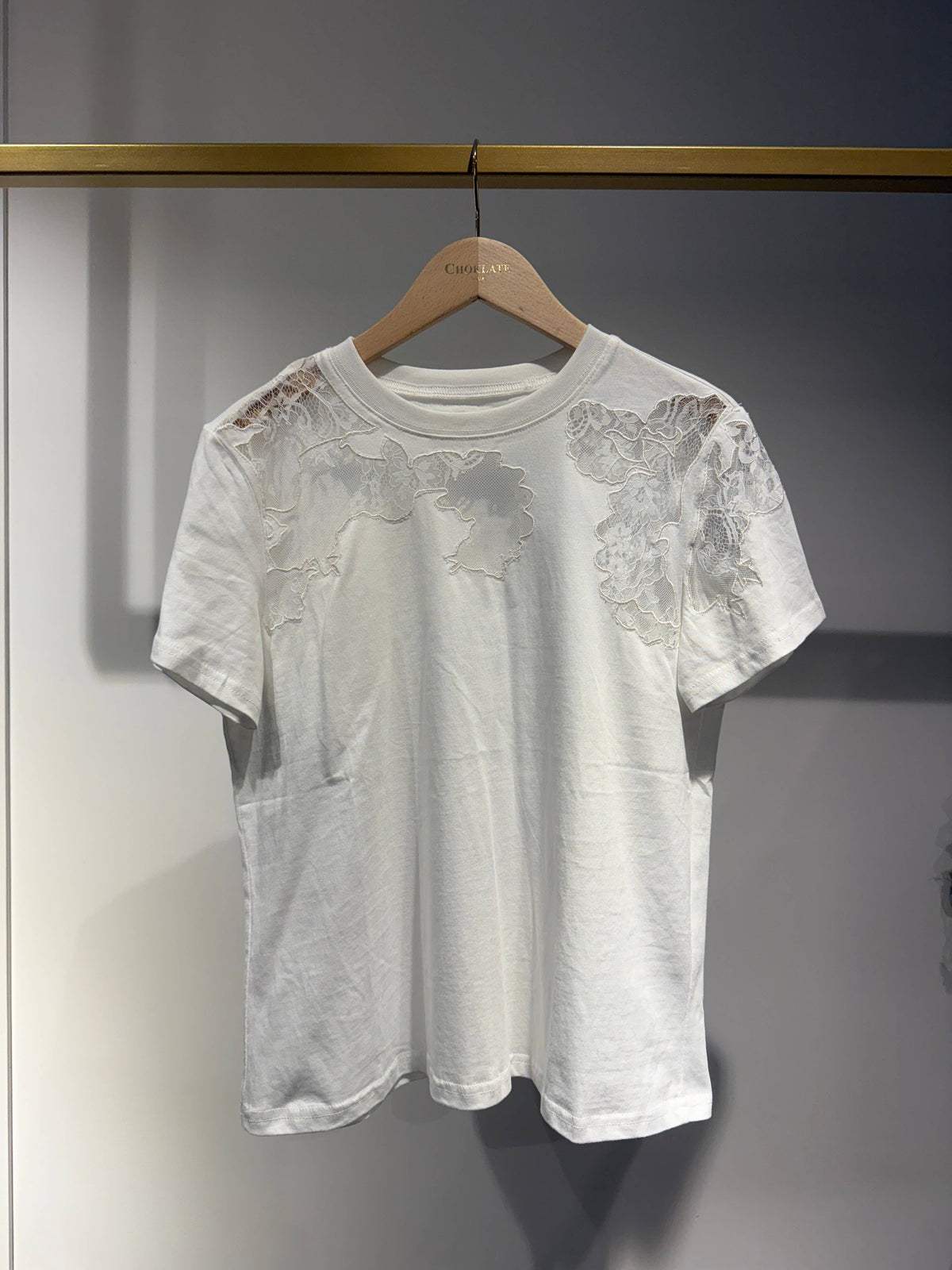 Lace Cut out Cotton T-Shirt | White