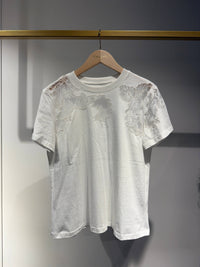 Lace Cut out Cotton T-Shirt | White