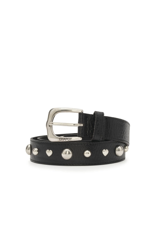 Play Of Studs Leather Belt | Black