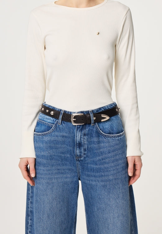 Play Of Studs Leather Belt | Black