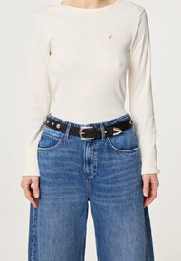 Play Of Studs Leather Belt | Black