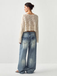 Cotton Crochet Lace Trim Cropped Cardigan