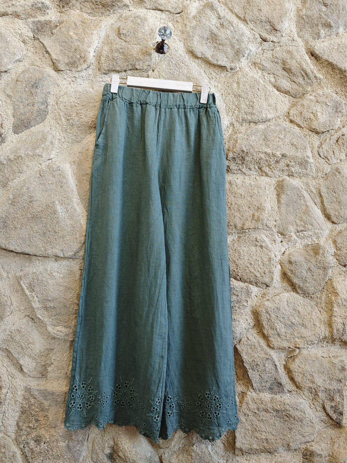 Linen Trousers with Embroidery Detail