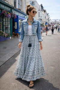 Maxi Woodblock Printed Skirt | Blue