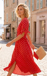 Frangine Cotton Polka Dot Dress | Red