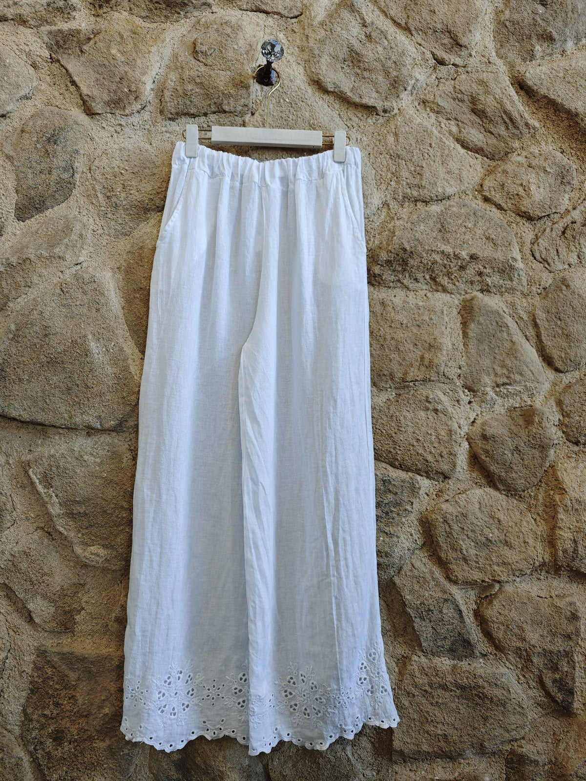 Linen Trousers with Embroidery Detail