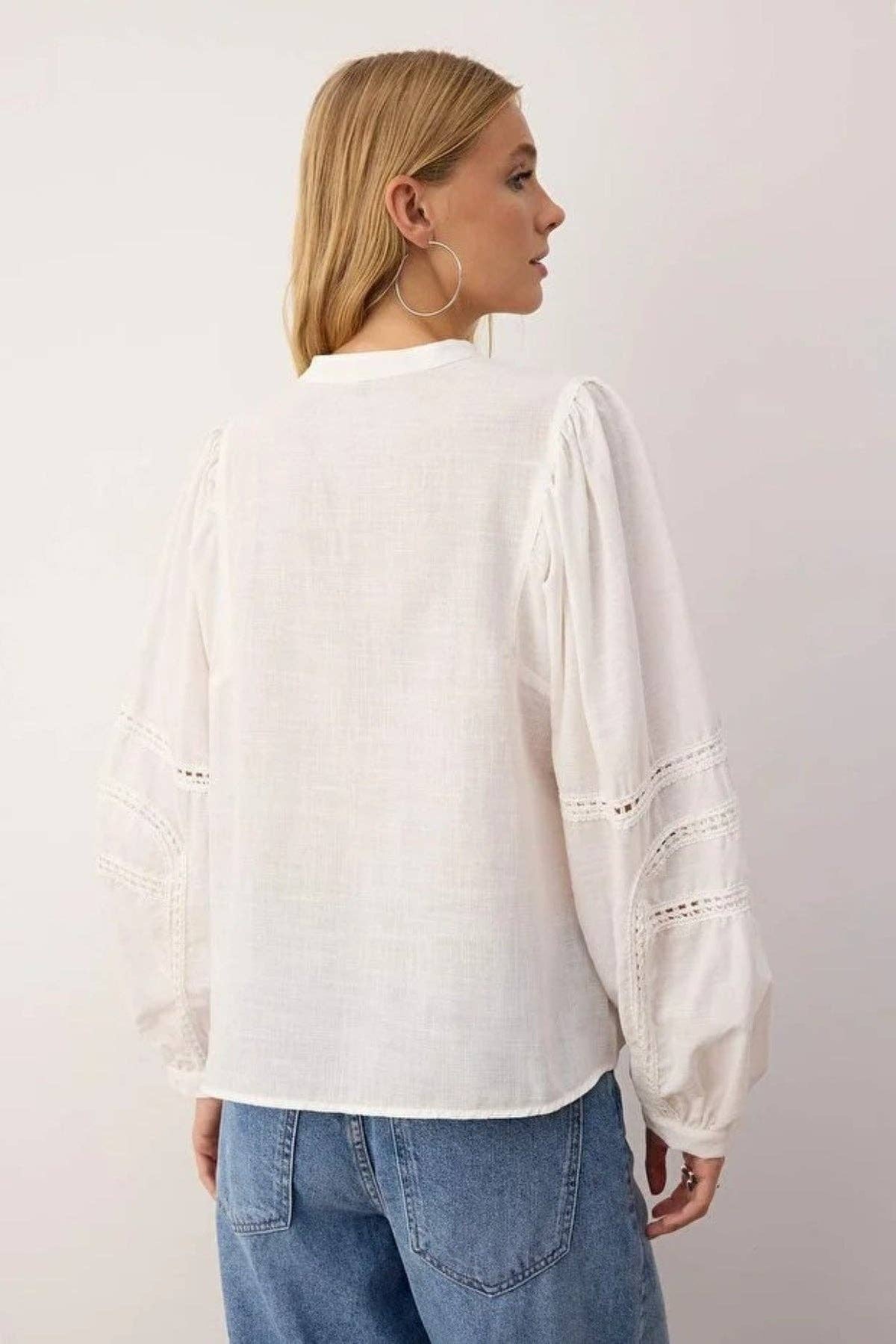 Boho Shirt with Lace Trim Sleeve Details