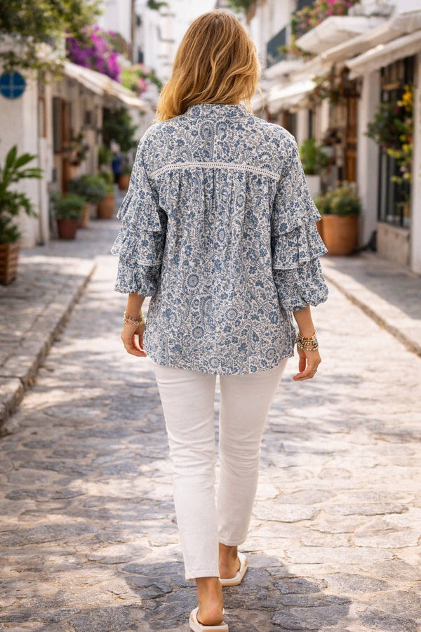Floral Paisley Liberty Woodblock Blouse | Blue