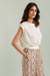 Casual knit T-shirt in Ecru