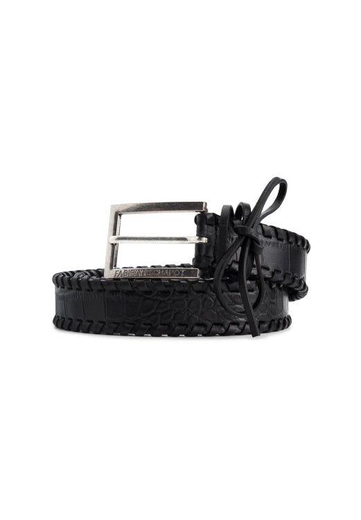 Sailen Lace-up Mock Croc Leather Belt | Black