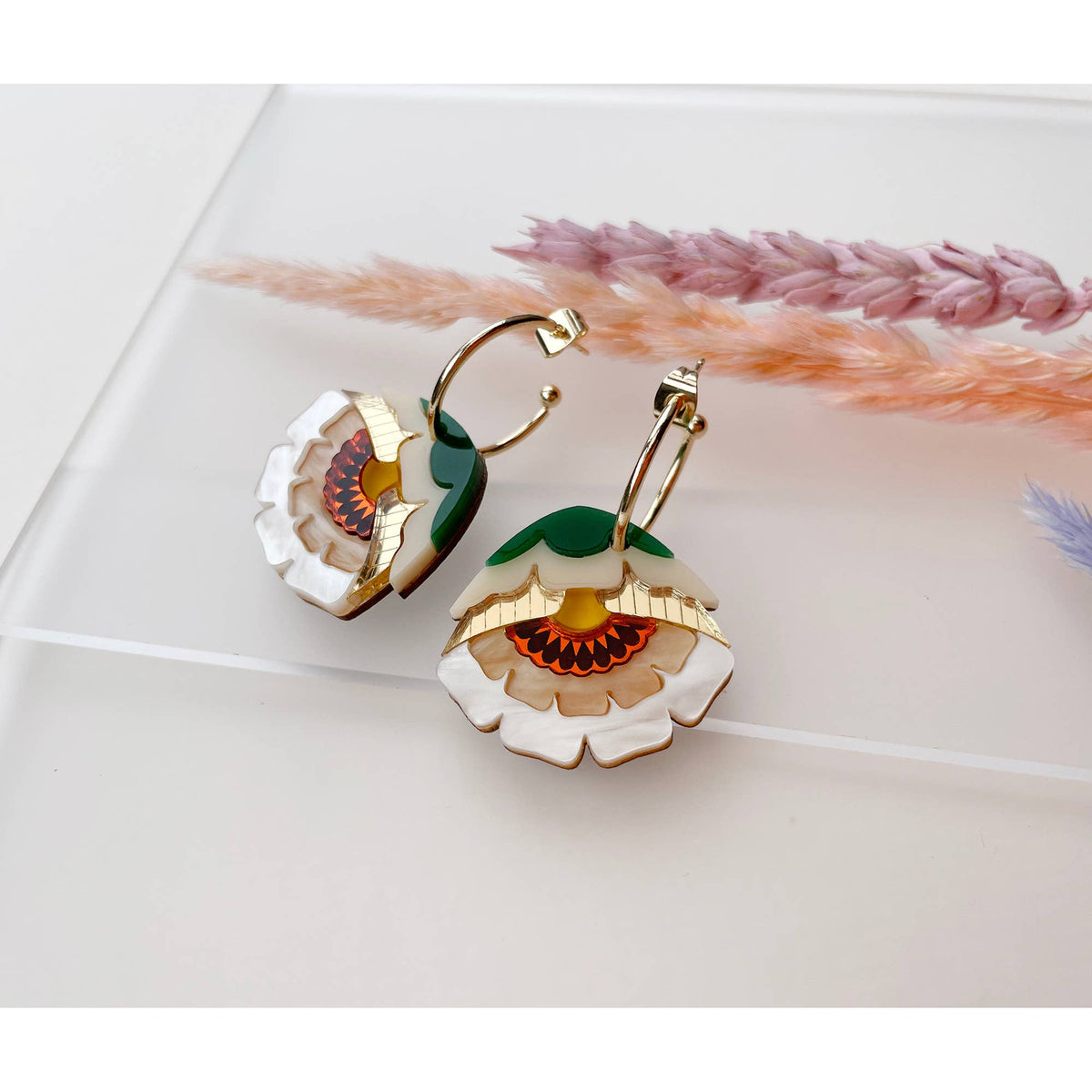 Isobel Floral Hoop Earrings in Caramel